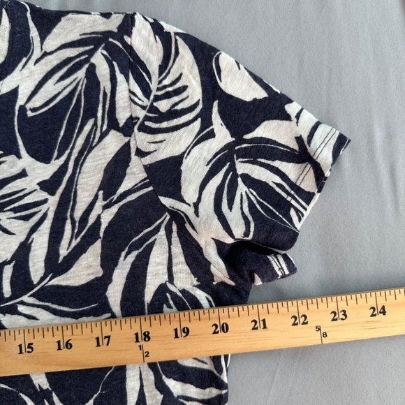 Ann Taylor Top Linen Womens L Large Short Sleeve Floral Summer Coastal Beach - Picture 6 of 11